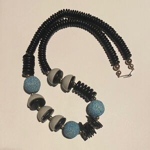 Vintage Black and Blue Beaded Necklace